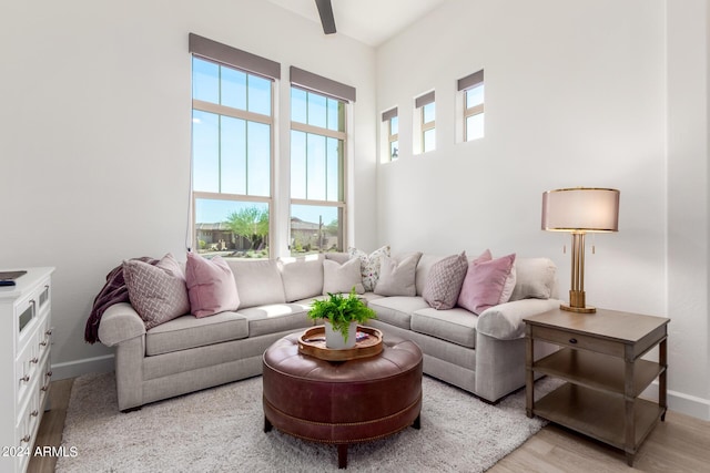 living room with light hardwood / wood-style flooring