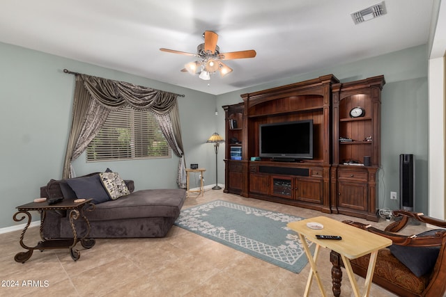 living room with ceiling fan