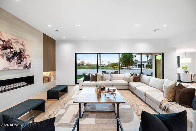 living room featuring light wood-type flooring