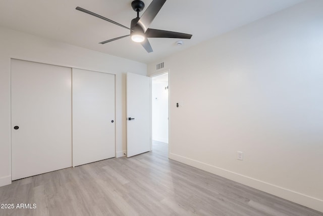 6544 N 7th Ave Unit 14, Phoenix, AZ 85013 - unfurnished bedroom with light wood finished floors, a closet, and ceiling fan