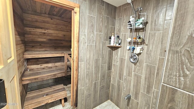 1520 W Encanto Blvd, Phoenix, AZ 85007 - full bathroom featuring wooden walls, a sauna, and a tile shower