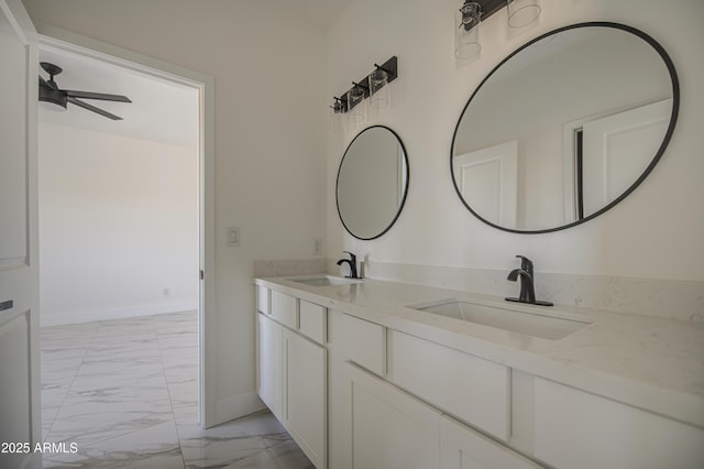 3767 N 363rd Ave, Tonopah, AZ 85354 - bathroom with marble finish floors, a ceiling fan, and double vanity