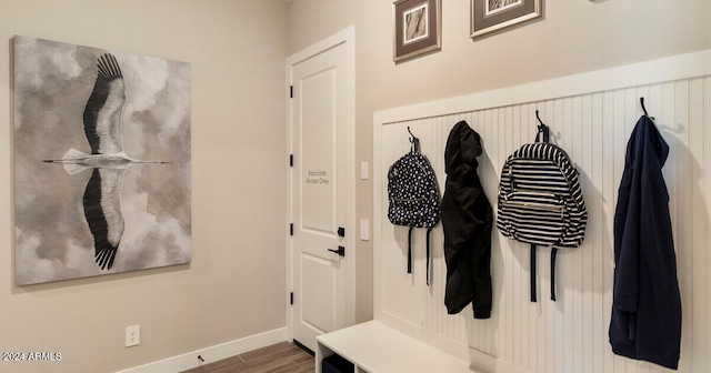 mudroom with hardwood / wood-style flooring