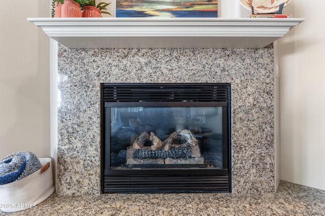 details featuring a premium fireplace