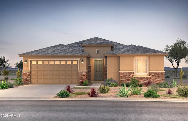 prairie-style home with a garage