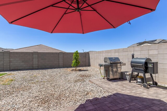 view of patio / terrace with a fenced backyard and grilling area