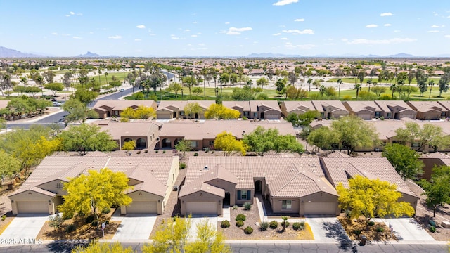 aerial view featuring a mountain view and a residential view