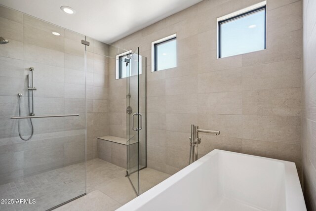 13278 E Buckskin Trl, Scottsdale, AZ 85255 - bathroom with a stall shower, a freestanding bath, and recessed lighting