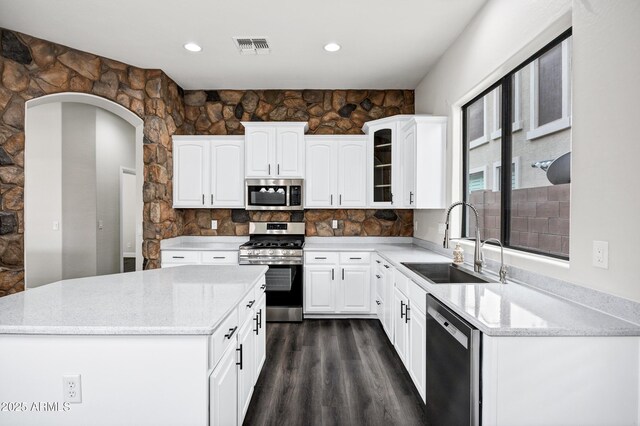 1612 E Zion Way, Chandler, AZ 85249 - kitchen featuring sink, appliances with stainless steel finishes, white cabinetry, and light stone countertops