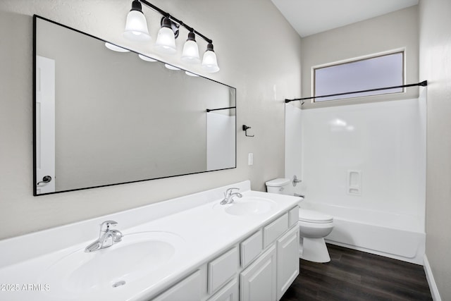 1612 E Zion Way, Chandler, AZ 85249 - full bathroom featuring wood-type flooring, vanity, toilet, and shower / washtub combination