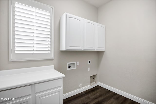 1612 E Zion Way, Chandler, AZ 85249 - clothes washing area featuring cabinets, hookup for an electric dryer, dark hardwood / wood-style flooring, hookup for a washing machine, and hookup for a gas dryer