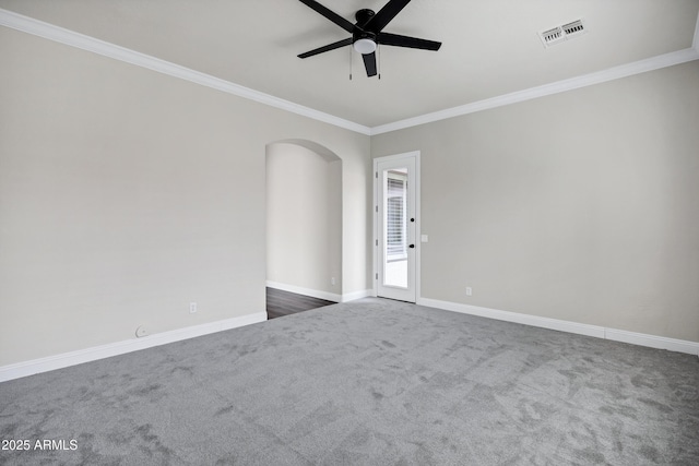 1612 E Zion Way, Chandler, AZ 85249 - empty room featuring ceiling fan, dark colored carpet, and crown molding