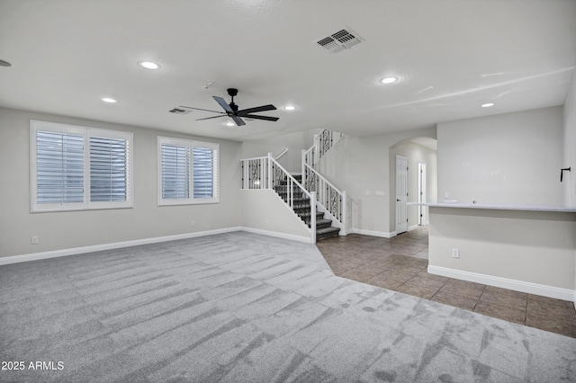 1612 E Zion Way, Chandler, AZ 85249 - unfurnished living room featuring ceiling fan and light colored carpet