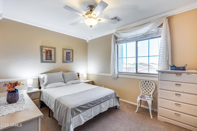965 E Virgo Pl, Chandler, AZ 85249 - carpeted bedroom featuring ornamental molding, baseboards, and ceiling fan
