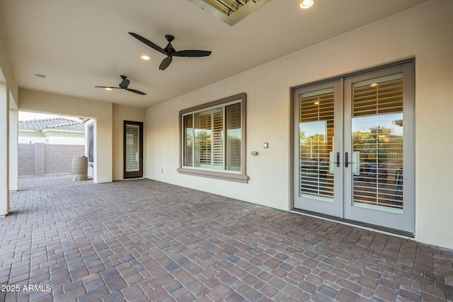 5243 E Windstone Trl, Cave Creek, AZ 85331 - view of patio / terrace featuring french doors and a ceiling fan