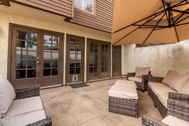 view of patio / terrace with french doors and an outdoor hangout area