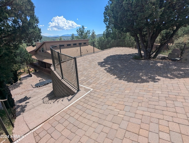 view of patio featuring a mountain view