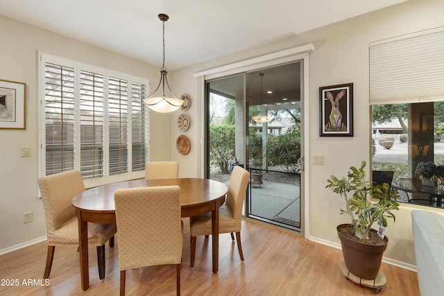 dining area featuring light wood-type flooring and a healthy amount of sunlight