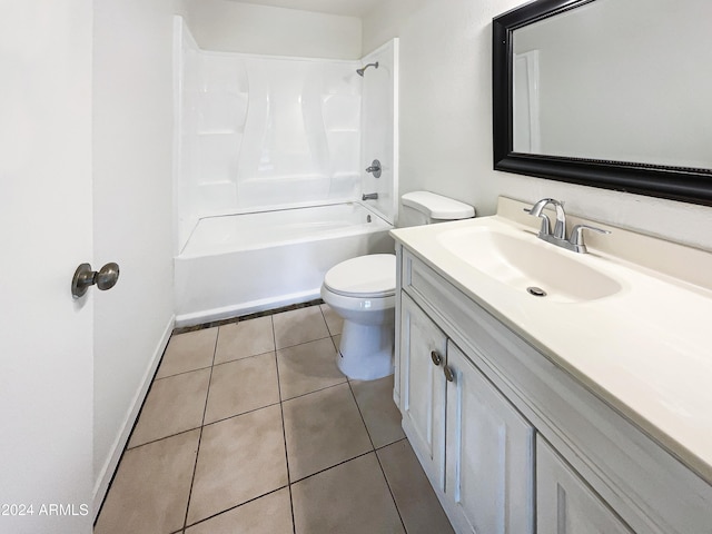 full bathroom featuring shower / washtub combination, tile patterned flooring, vanity, and toilet