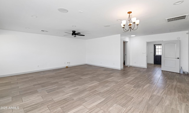 19401 W Flower St, Litchfield Park, AZ 85340 - unfurnished room with a ceiling fan, a chandelier, light wood-style flooring, baseboards, and recessed lighting