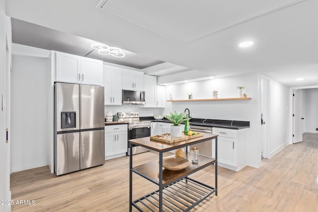 kitchen featuring white cabinetry, appliances with stainless steel finishes, and light wood-type flooring