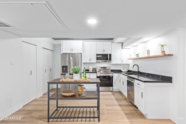 kitchen featuring white cabinets, light wood-type flooring, sink, and stainless steel appliances