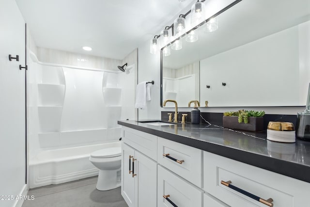 full bathroom with toilet, bathtub / shower combination, tile patterned flooring, and vanity