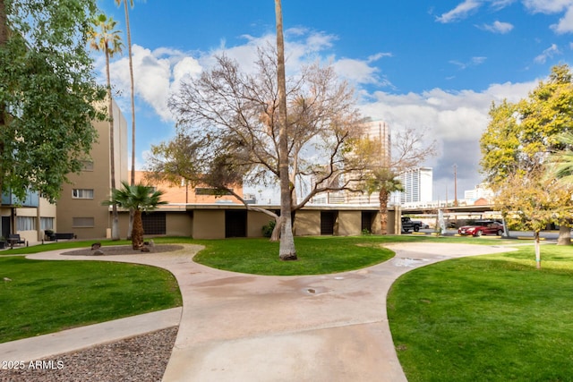 view of property's community with a yard