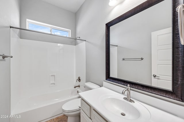 full bathroom with vanity, toilet, and shower / tub combination