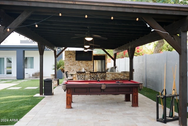 view of patio / terrace featuring a gazebo and ceiling fan