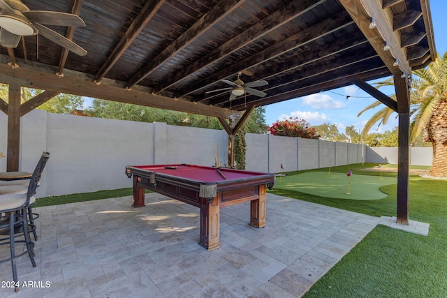 exterior space with ceiling fan and billiards