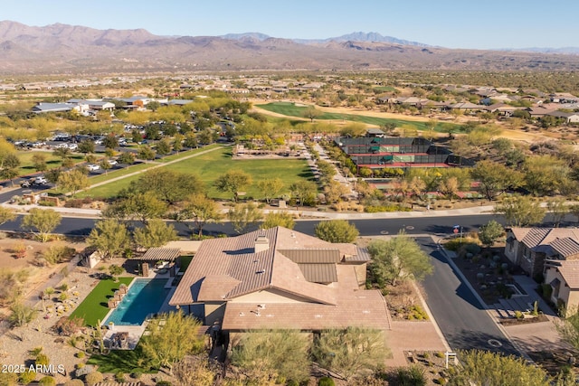 drone / aerial view with a mountain view