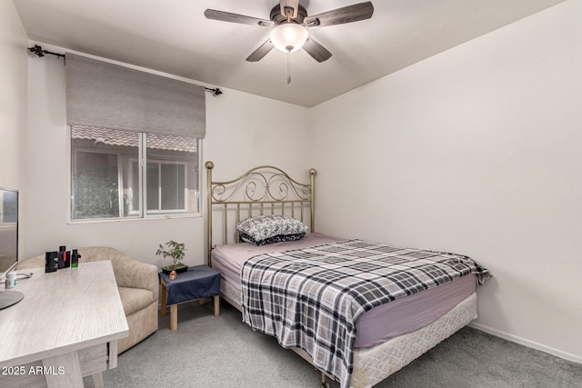 bedroom featuring carpet floors and a ceiling fan