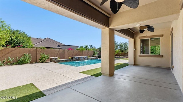 6917 E Ingram Cir, Mesa, AZ 85207 - fenced backyard featuring ceiling fan and a patio area