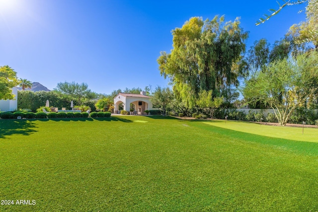 view of yard with a mountain view