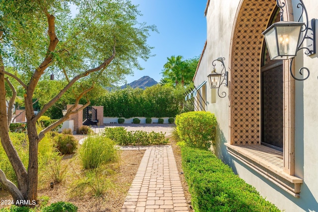 view of yard featuring a mountain view