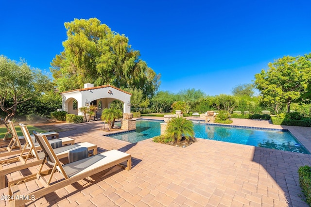 view of swimming pool featuring a patio area