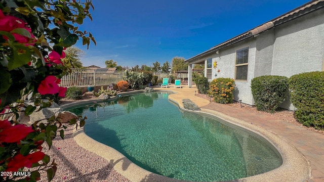 view of pool with a patio area, a fenced backyard, and a fenced in pool