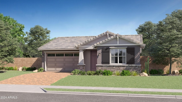 view of front facade featuring a front lawn and a garage