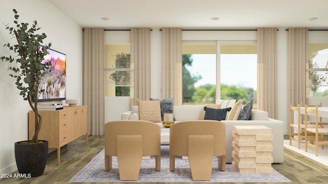 living area featuring plenty of natural light and hardwood / wood-style floors