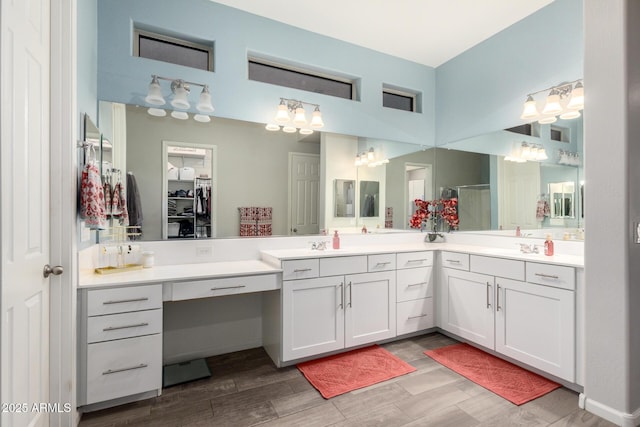 3081 E Desert Broom Pl, Chandler, AZ 85286 - bathroom featuring wood finished floors, vanity, a shower, and a walk in closet