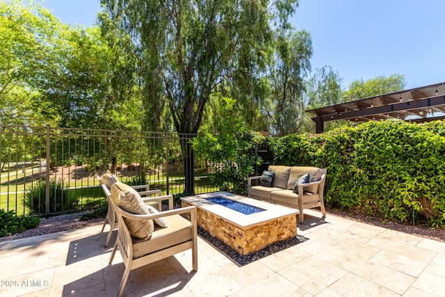 3081 E Desert Broom Pl, Chandler, AZ 85286 - view of patio / terrace with fence and an outdoor living space with a fire pit