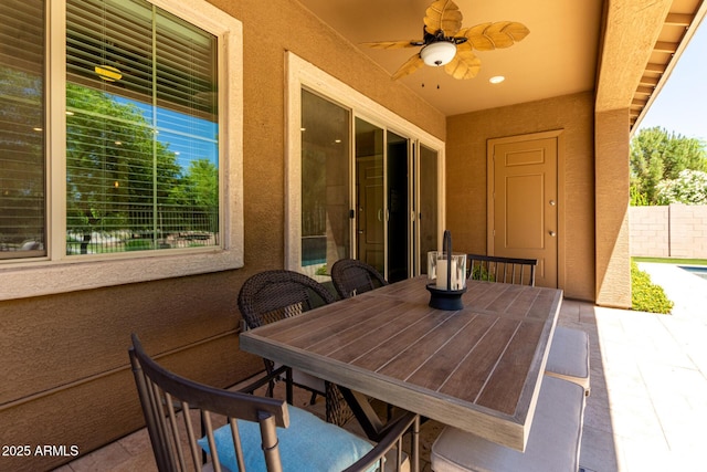 3081 E Desert Broom Pl, Chandler, AZ 85286 - view of patio / terrace with ceiling fan, outdoor dining space, and fence