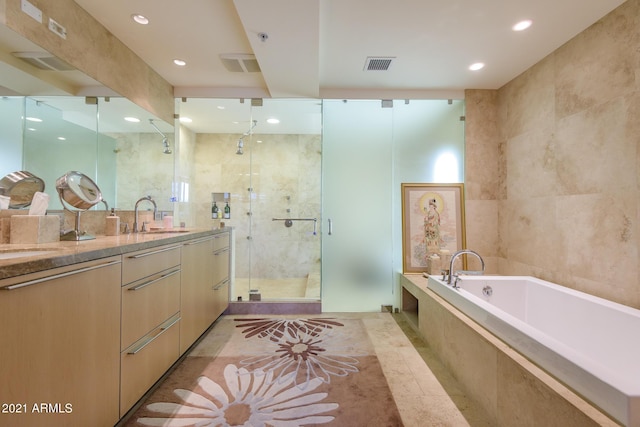 7161 E Rancho Vista Dr Unit 6001, Scottsdale, AZ 85251 - full bathroom with a sink, visible vents, a bath, and recessed lighting