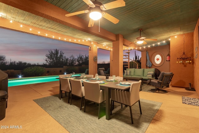 18649 E Mcdowell Mountain Dr, Rio Verde, AZ 85263 - dining area with wood ceiling and ceiling fan