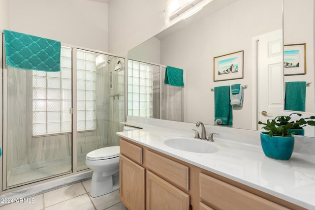 18649 E Mcdowell Mountain Dr, Rio Verde, AZ 85263 - full bathroom featuring vanity, tile patterned flooring, a shower stall, and toilet