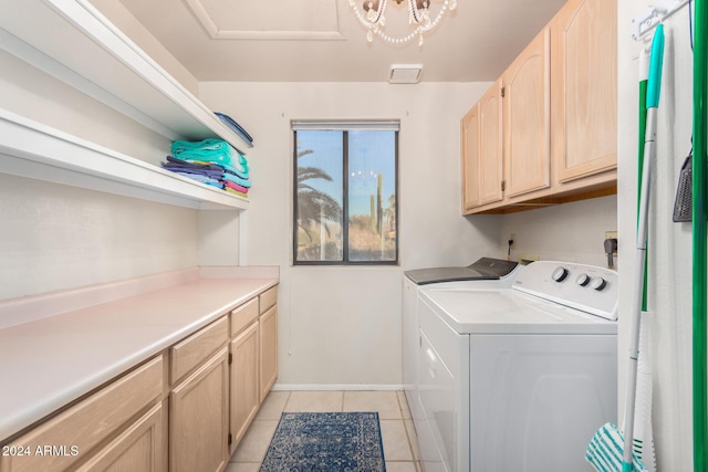18649 E Mcdowell Mountain Dr, Rio Verde, AZ 85263 - laundry room featuring visible vents, washer and dryer, baseboards, cabinet space, and light tile patterned floors