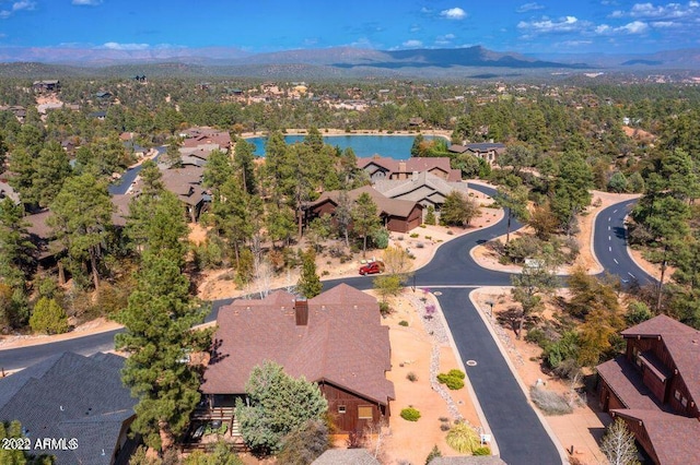 birds eye view of property with a mountain view