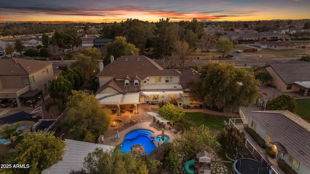 view of aerial view at dusk