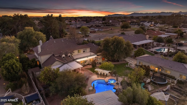 view of aerial view at dusk